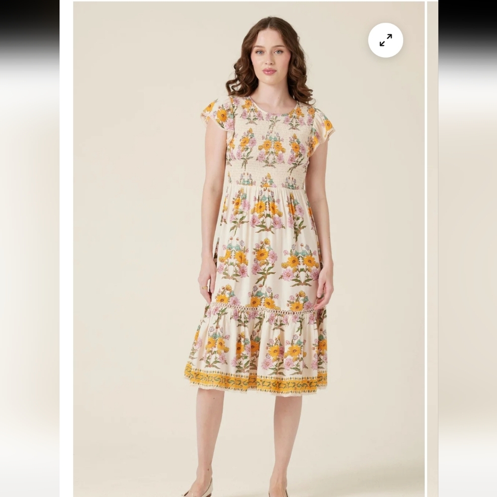 Vintage Patrons of Peace Cream Floral  Dress